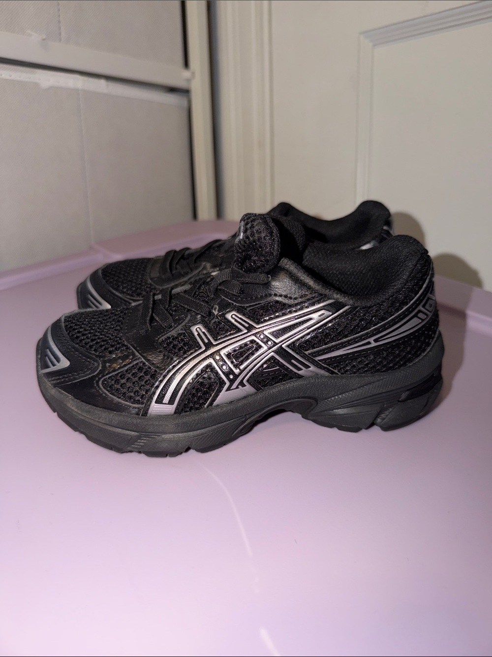 Asics Kids Black and Silver Athletic Sneakers